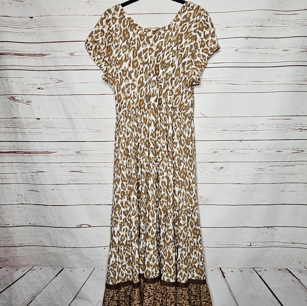 Soft Surroundings White Mocha Leopard Tiered Dress